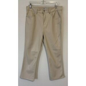 ZARA Pants Faux‎ Leather Womens Sz 10 Butter Cream High Rise Flannel Lined (d)